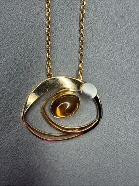Gold Tone Swirl Pendant Necklace with Stone